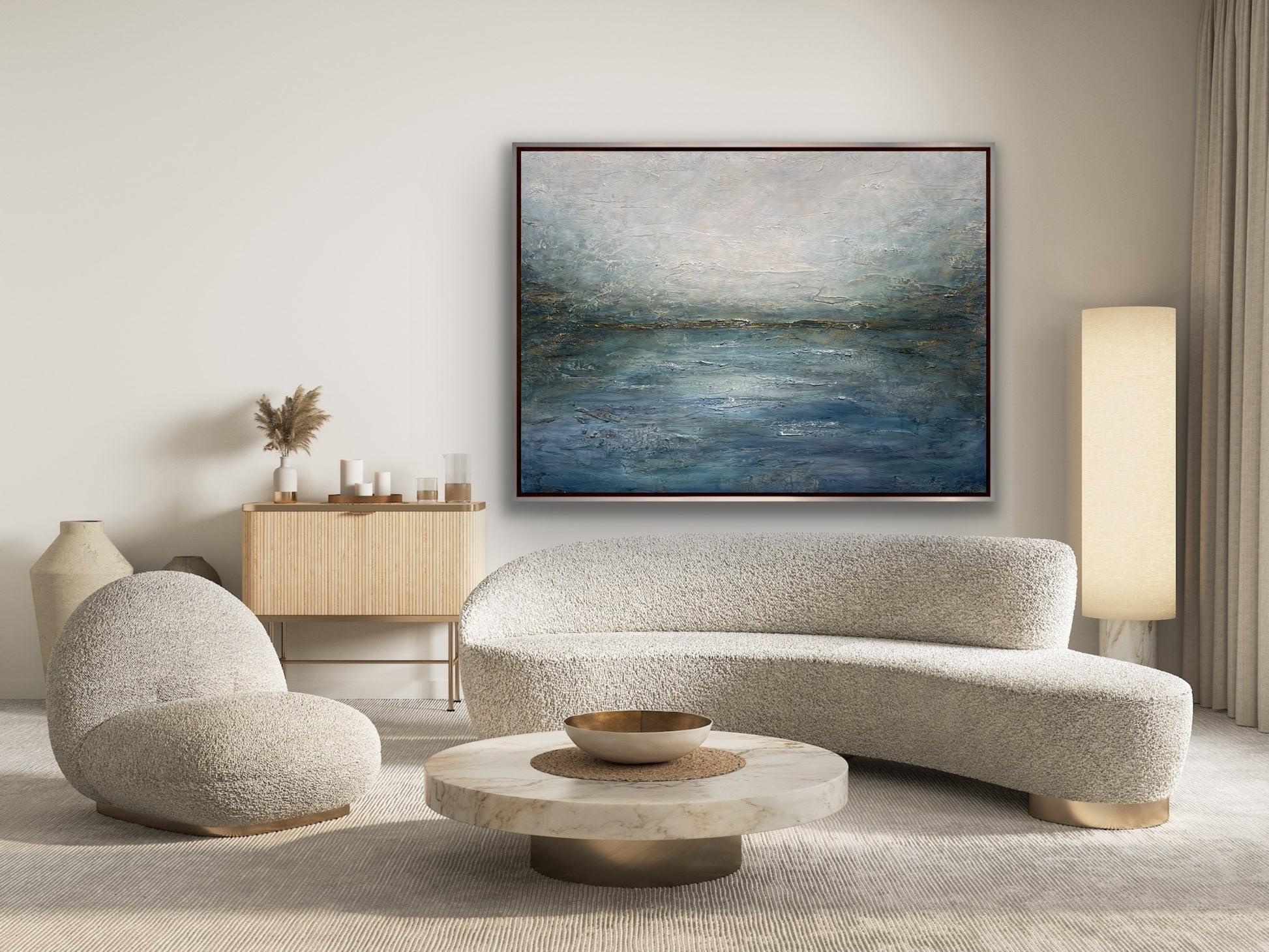 Large blue abstract landscape painting