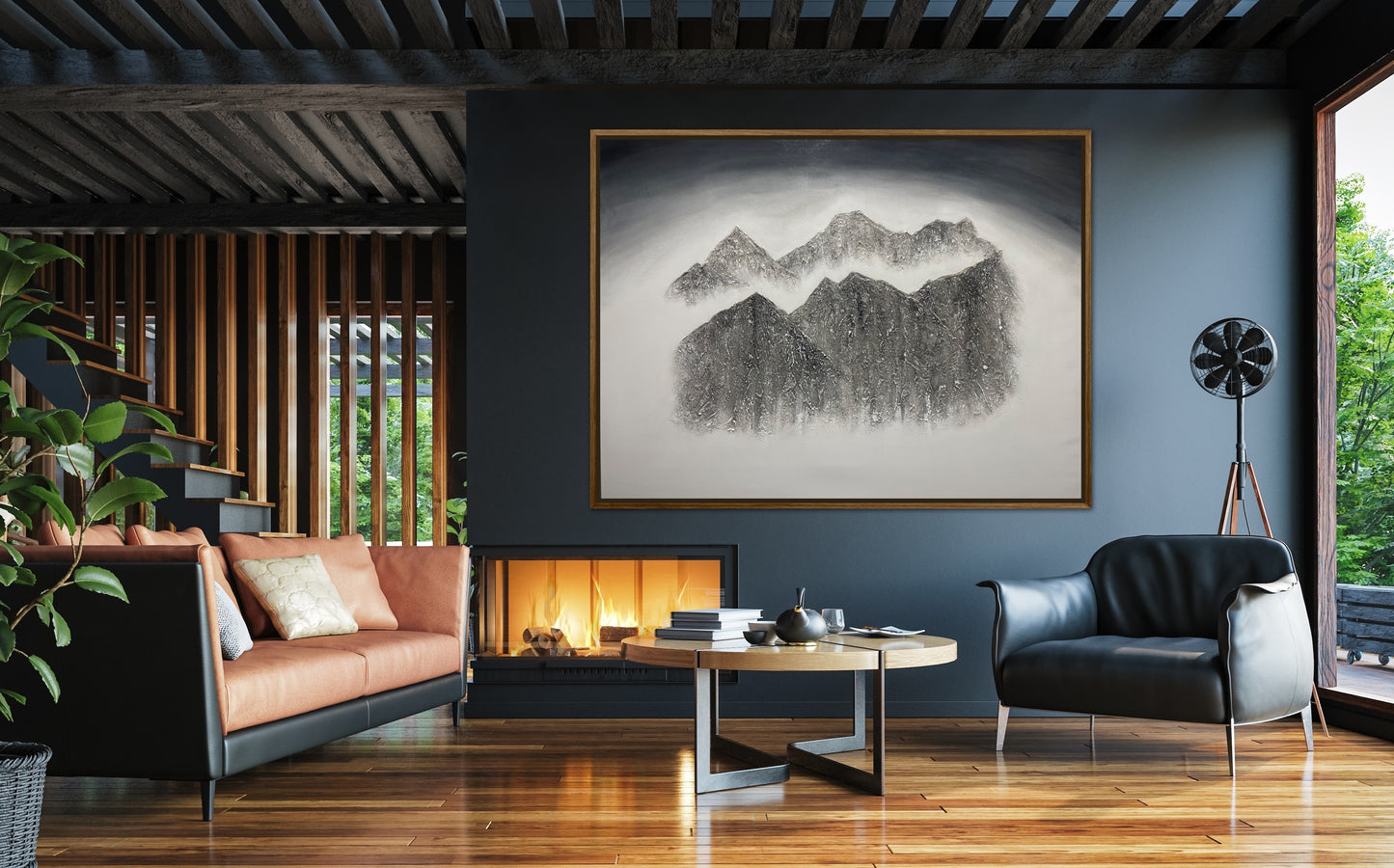 Large Abstract Textured Mountain Landscape Painting: Banded Peak - Ashley Alexandra