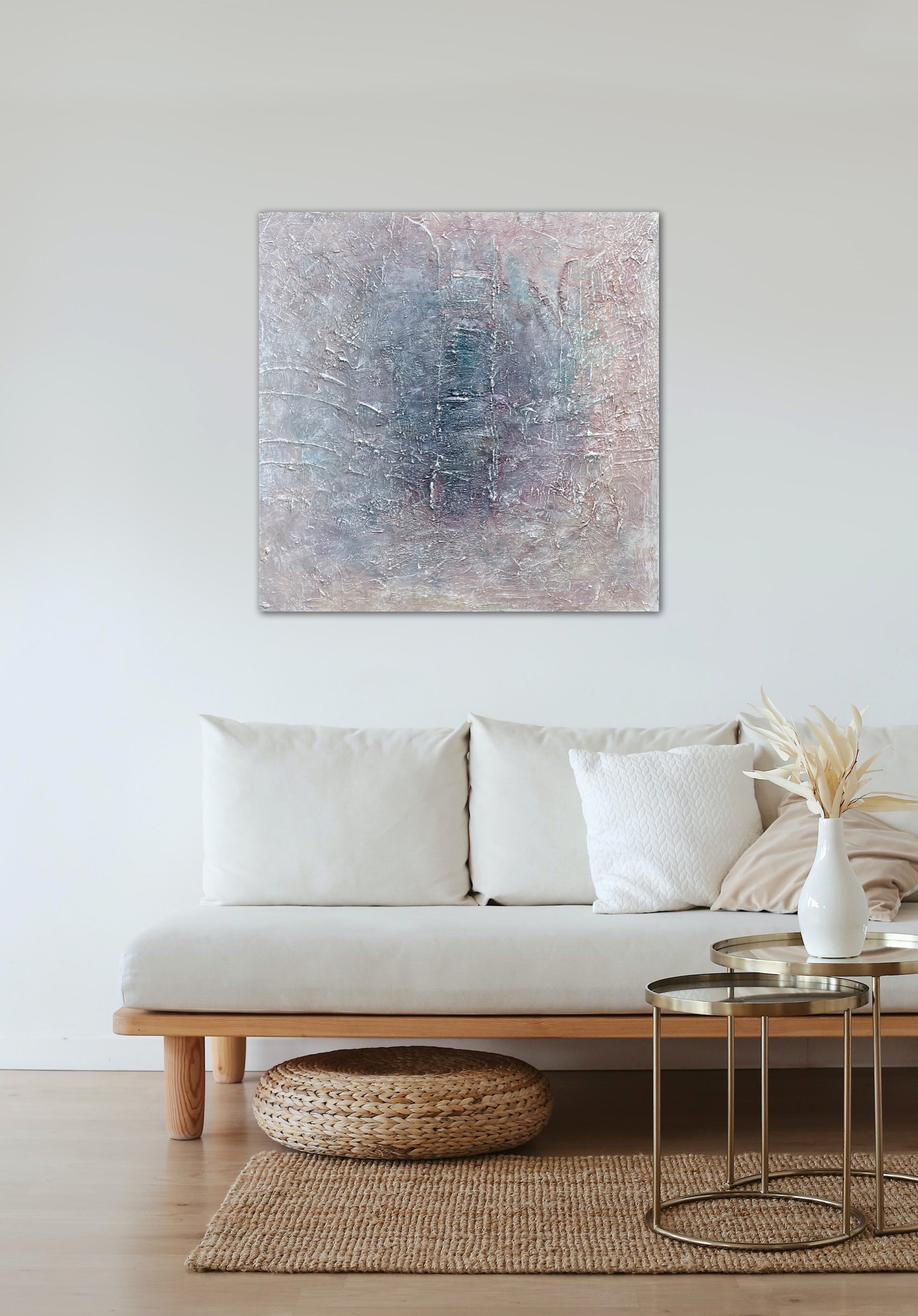 Ombre pink, purple, blue, yellow and white textured abstract art.